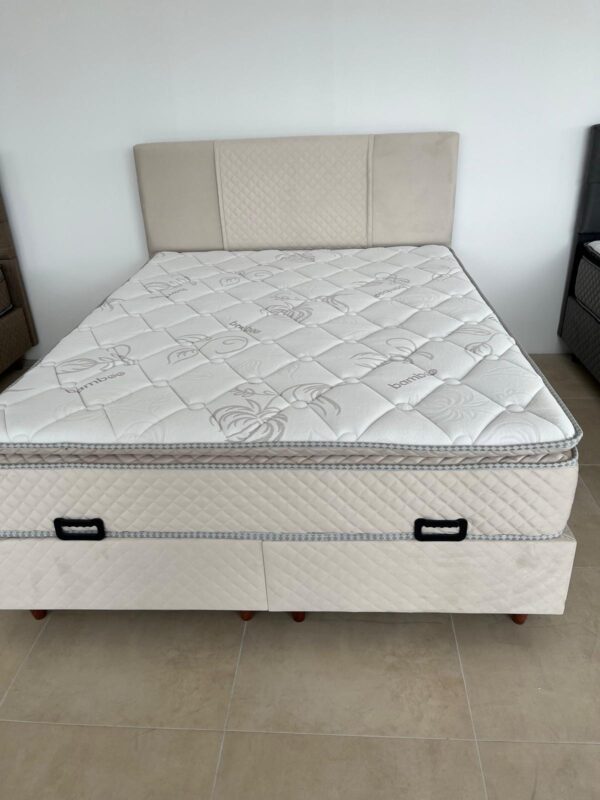 Majestic Bej Baklava Desenli Çift Kişilik Baza Seti (Bambu Pedli)