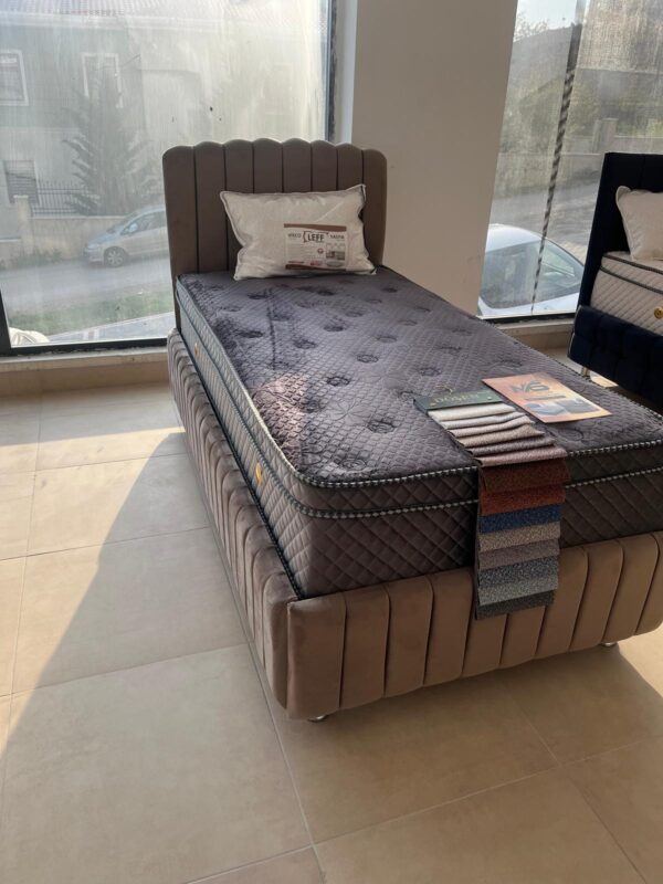 Soft Line Dikey Hatlı Tek Kişilik Baza Seti (Yatak + Başlık Dahil)